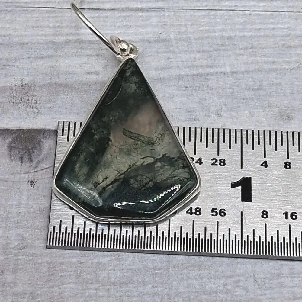 Moss Agate Earrings Sterling Silver 925 Dangle Drop Scenic Stone Southwestern